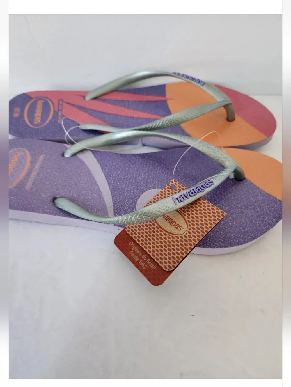 Havaianas Slim Glitter Sunset Flip Flops Quiet Lilac Purple Womens 9/10 4146766